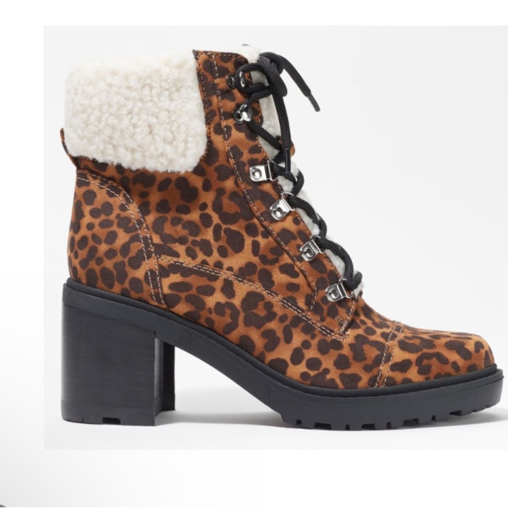Marc Fisher Hiker Lace-Up Ankle Boots, Cheetah Print, Size 9